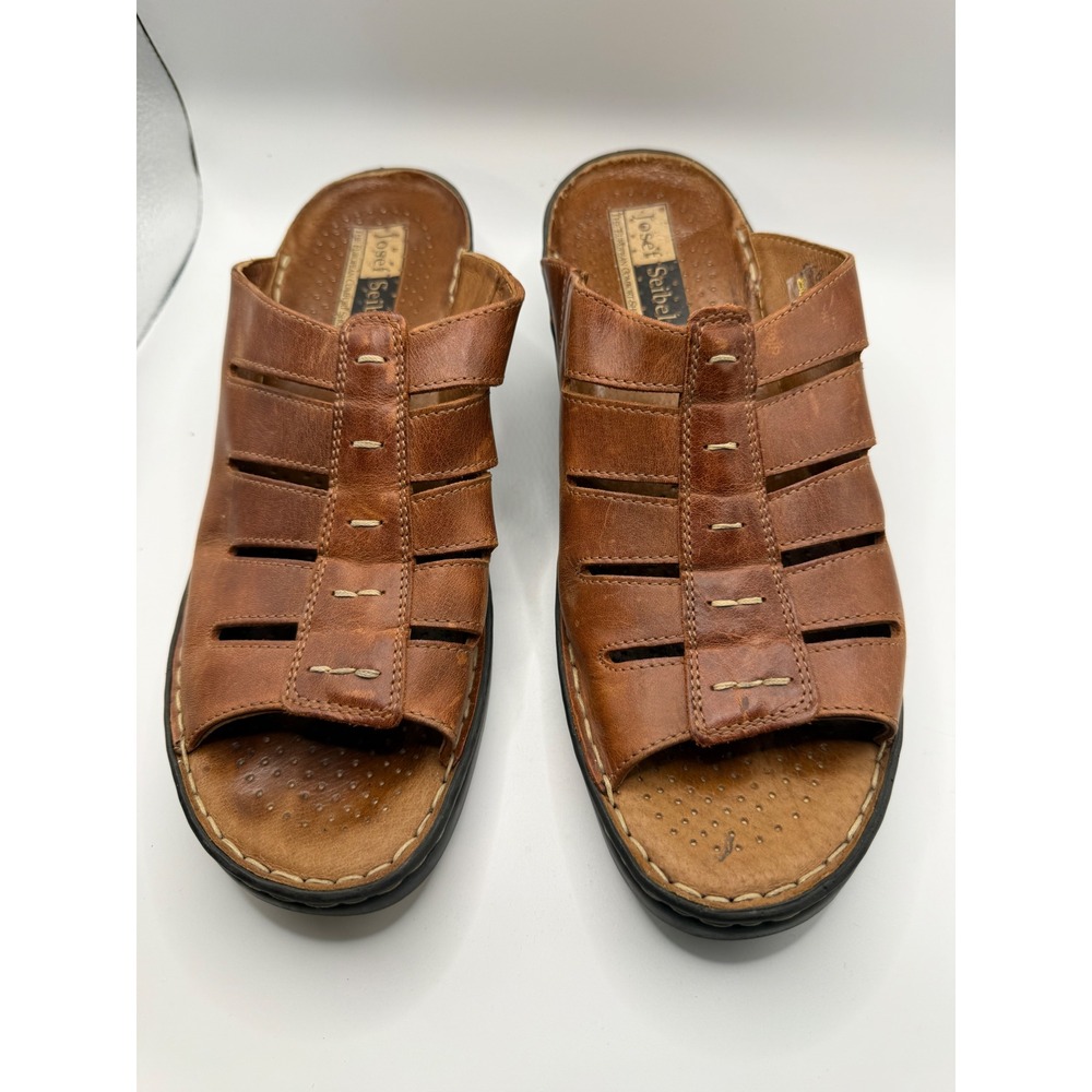 Josef Seibel Sandals Women 41 Brown Good Leather Slide Fisherman Mule Comfort